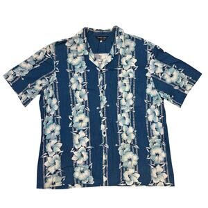 Vintage Norman James Hawaiian Mens Shirt 2XL XXL Blue Floral Aloha Camp USA Made